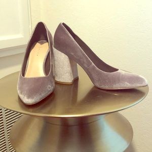 Leith stacked faux velvet heel